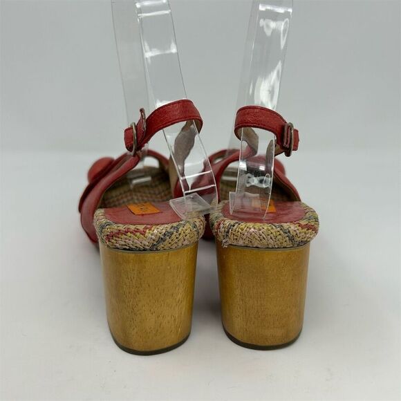 Miz Mooz Violin Red Leather Slingback Peep Toe Pumps Size 6 Button Detail - Picture 7 of 13